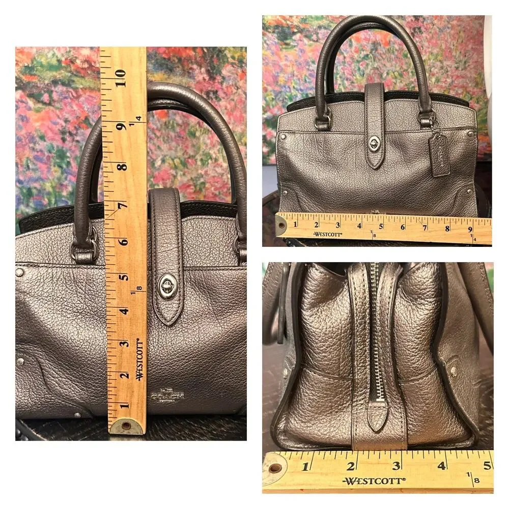 Coach Metallic Pewter Leather Satchel - Picture 7 of 9